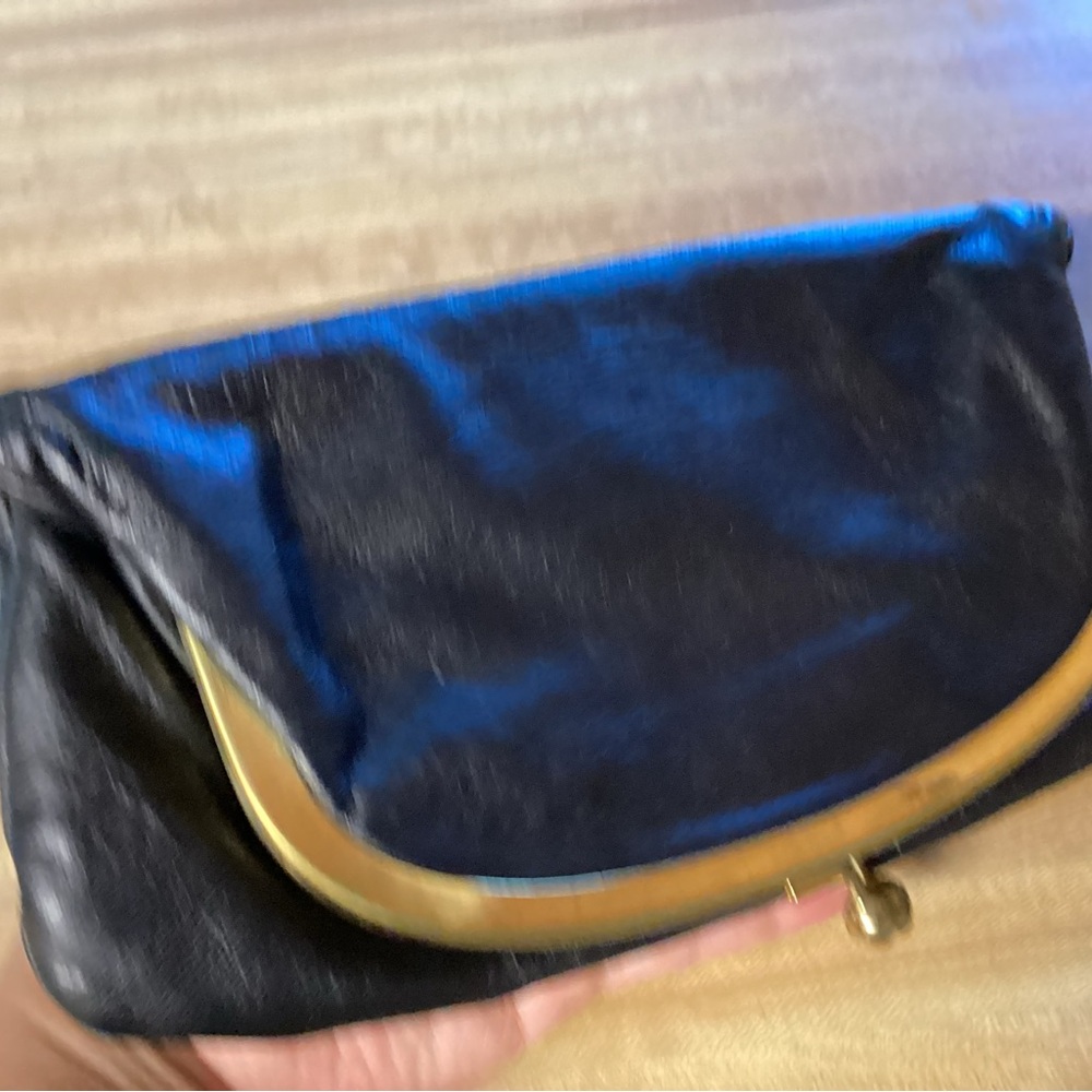 Vintage Black Fold Over Mel-Ton Washable Leather Clutch